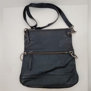 The Sak Black Leather Fold Over Convertible Crossbody Shoulder Bag Purse